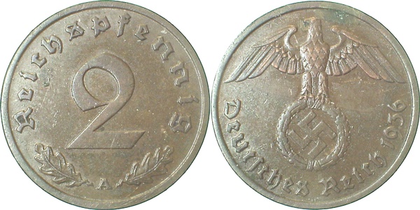 36236A~2.5 2 Pfennig  1936A ss/vz J 362  