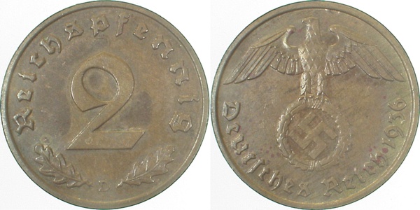 36236D~2.0 2 Pfennig  1936D vz J 362  