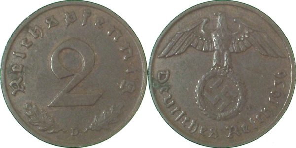 36236D~2.5 2 Pfennig  1936D ss/vz J 362  