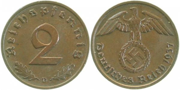 36237D~1.2 2 Pfennig  1937D prfr J 362  
