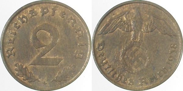 36238J~1.2 2 Pfennig  1938J prfr J 362  