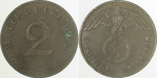 36240D~2.5 2 Pfennig  1940D ss/vz J 362  
