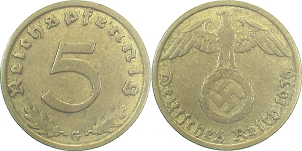 36336G~2.5 5 Pfennig  1936G ss/vz J 363  