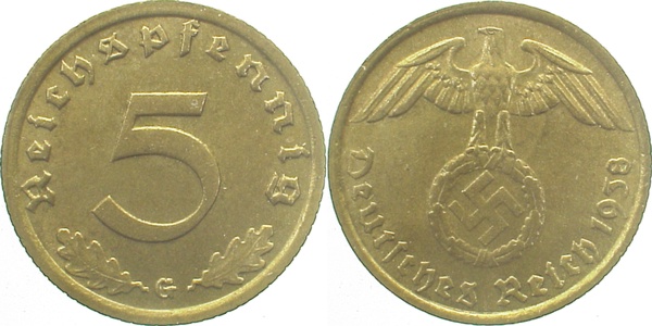 36338G~1.5 5 Pfennig  1938G f.prfr J 363  