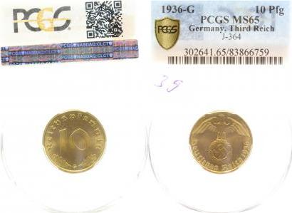 36436G~1.0a-GG 10 Pfennig  1936G stgl. EA !!!! J 364  