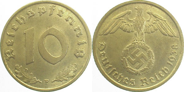36438F~1.5 10 Pfennig  1938F f.prfr J 364  