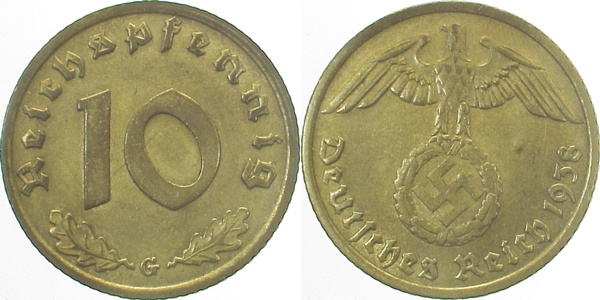 36438G~2.5 10 Pfennig  1938G ss/vz J 364  