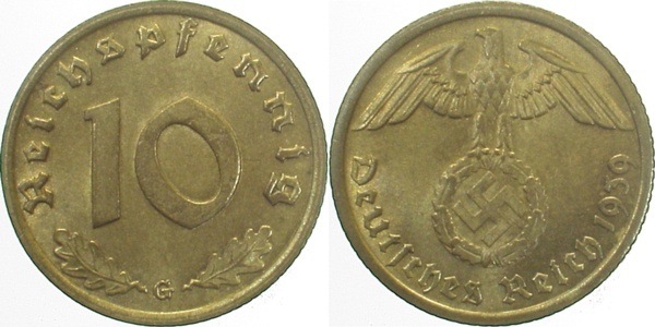 36439G~1.1 10 Pfennig  1939G prfr/st J 364  