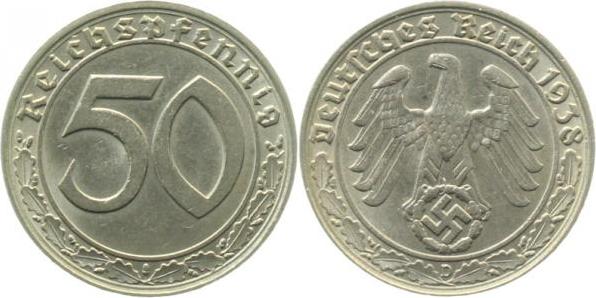 36538D~1.5 50 Pfennig  1938D vz/stgl J 365  