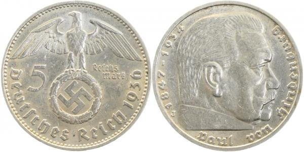 36736J~2.0 5 Reichsmark  Hindenburg 1936J vz !!! J 367  