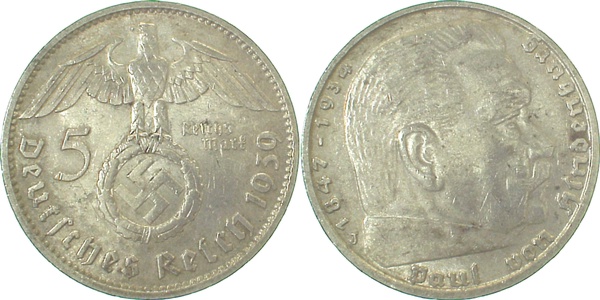 36739J~2.5 5 Reichsmark  Hindenb.1939J ss/vz J 367  