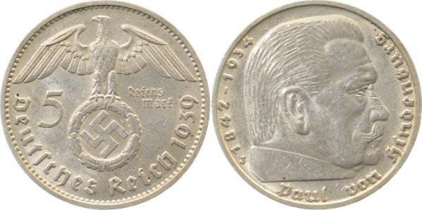 36739J~1.8 5 Reichsmark  Hindenburg 1939J vz+ !! J 367  