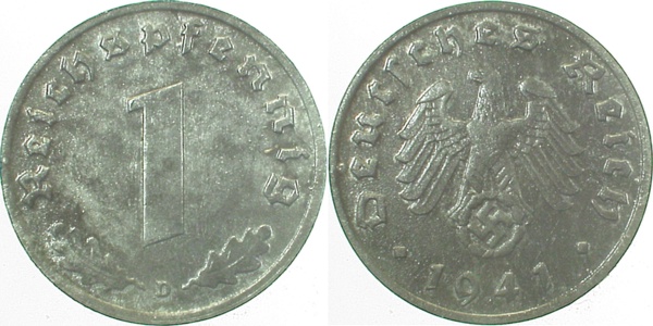 36941D~2.0 1 Pfennig  1941D vz J 369  