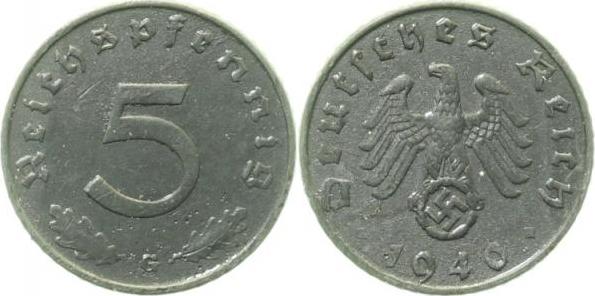 37040G~1.5b 5 Pfennig  1940G f.prfr zaponiert J 370  