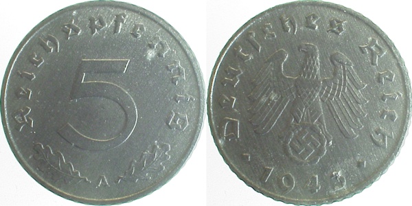 37043A~1.8 5 Pfennig  1943A vz+ J 370  