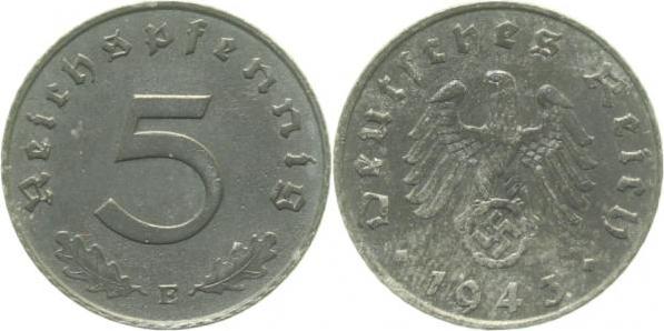 37043E~2.0 5 Pfennig  1943E vz J 370  