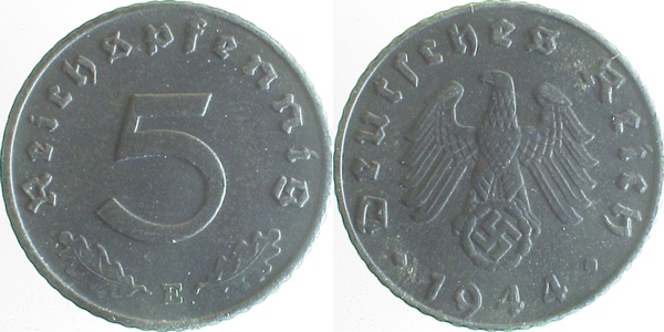 37044E~2.5 5 Pfennig  1944E ss/vz J 370  