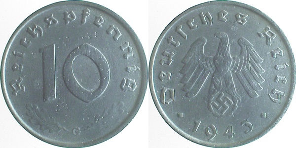 37143G~2.5 10 Pfennig  1943G ss/vz J 371  