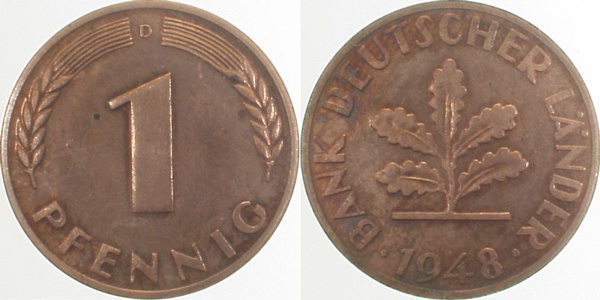 37648D~0.1 1 Pfennig  1948D BDL PP-....250 Exemplare  J 376  