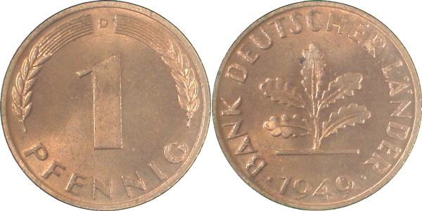 37649D~1.0 1 Pfennig  1949D stgl J 376  