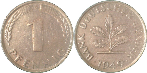 37649G~2.5 1 Pfennig  1949G ss/vz J 376  