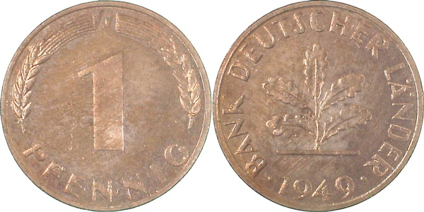 37649J~1.1a 1 Pfennig  1949J bfr/stgl EA J 376  