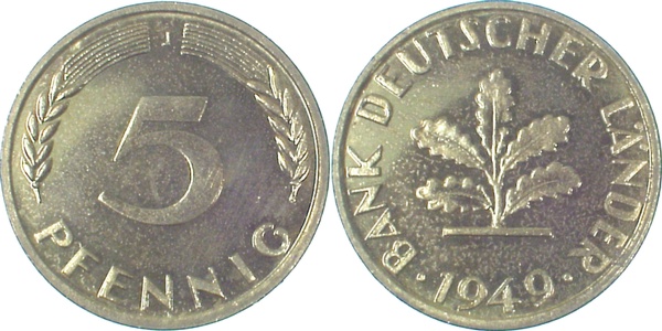 37749J~0.0 5 Pfennig  1949J BDL PP.....250 Exemplare  J 377  