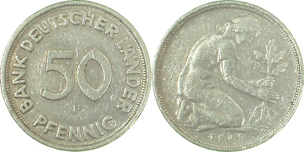 37949F~3.0v 50 Pfennig  1949F Variante ss Ngb.2.2  