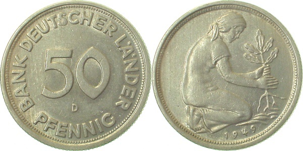 37949D~1.5 50 Pfennig  1949D vz/stgl J 379  