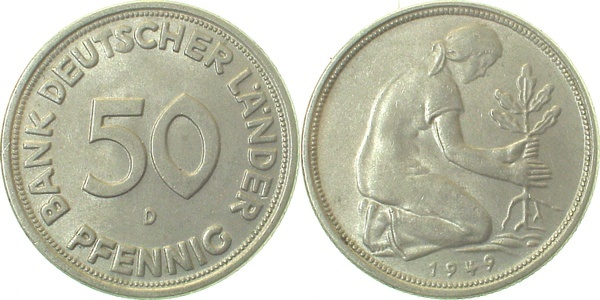 37949D~1.8 50 Pfennig  1949D vz/bfr J 379  