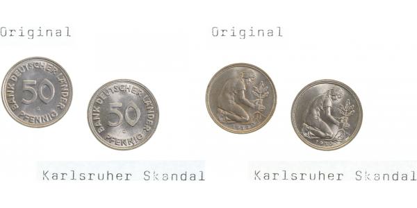 37950G~1.0-2 50 Pfennig  50G BDL st.original & 50 Pfennig  BDL Karlsruher Skandal stgl! RRR J 379  