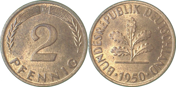 38150D~1.2 2 Pfennig  1950D bfr J 381  