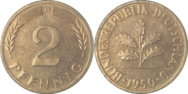 38150D~1.2a 2 Pfennig  1950D bfr Erstabschlag (EA)! ! J 381  