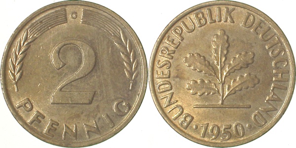 38150G~1.3 2 Pfennig  1950G bfr/f.bfr J 381  