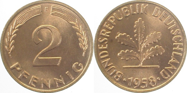 38158F~1.1 2 Pfennig  1958F bfr/stgl J 381  