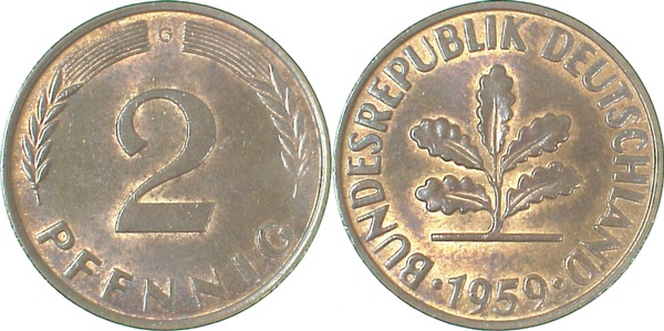 38159G~1.5 2 Pfennig  1959G f.bfr J 381  