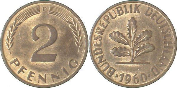 38160D~1.2 2 Pfennig  1960D bfr J 381  