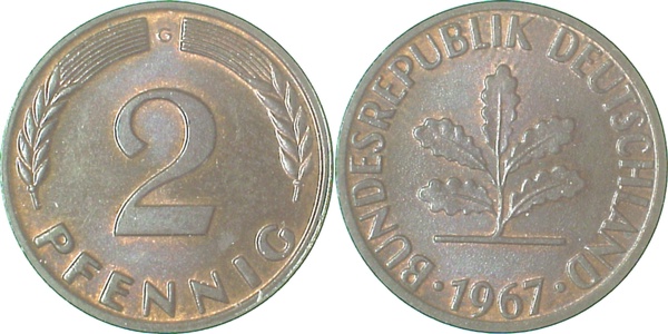 38167G~1.1 2 Pfennig  1967G bfr/st J 381  