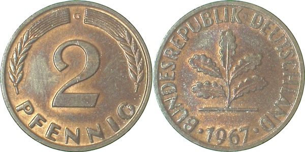 38167G~1.5 2 Pfennig  1967G f.bfr J 381  