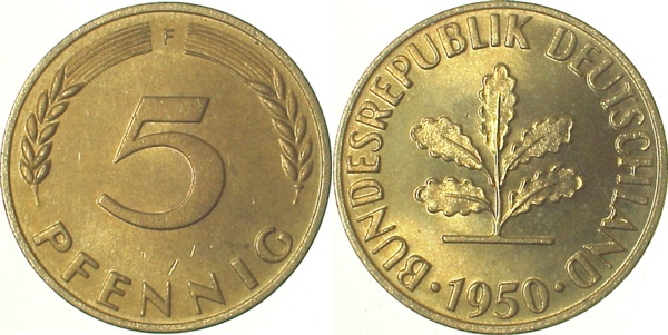 38250F~1.0 5 Pfennig  1950F stgl J 382  