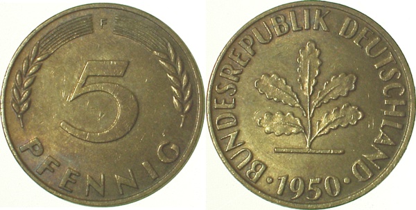 38250F~1.5 5 Pfennig  1950F vz/st J 382  