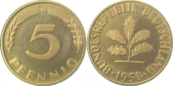 38250G~0.0 5 Pfennig  1950G PP 9000 Exemplare  J 382  