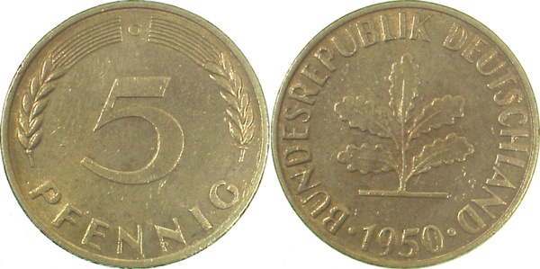 38250G~1.5 5 Pfennig  1950G f.bfr J 382  