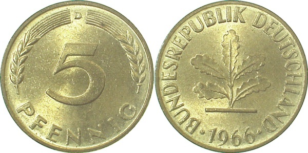 38266D~1.1 5 Pfennig  1966D bfr/stgl J 382  