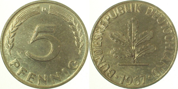38267D~1.5 5 Pfennig  1967D f.bfr J 382  
