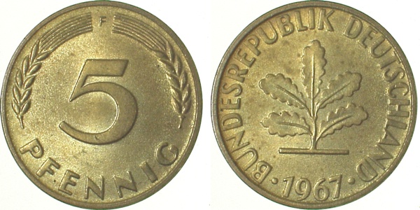 38267F~0.9 5 Pfennig  1967F stgl/fein J 382  