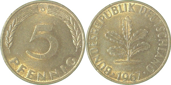 38267G~2.0 5 Pfennig  1967G vz J 382  
