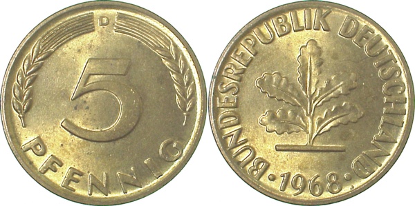 38268D~1.0 5 Pfennig  1968D stgl J 382  