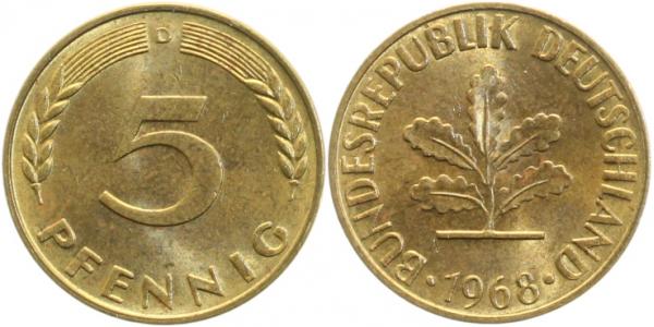 38268D~1.5 5 Pfennig  1968D f.bfr J 382  