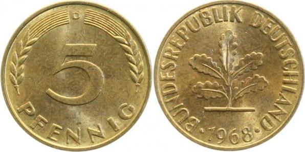 38268D~1.5 5 Pfennig  1968D f.bfr J 382  